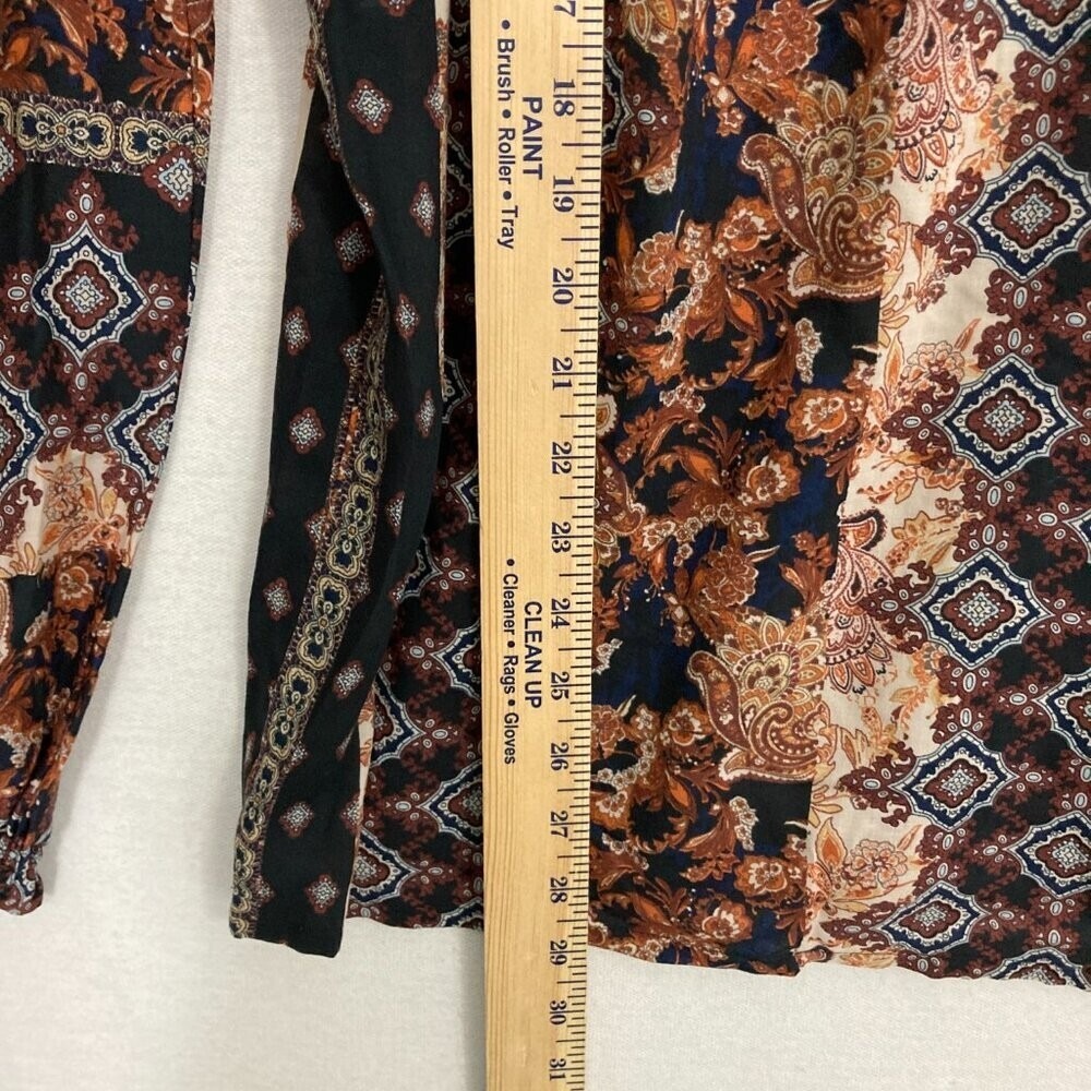 Nine West Brown Black Boho Print Ultra Soft Comfy Popover Blouse XL - Picture 6 of 10